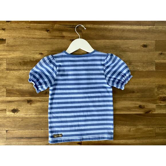 Matilda Jane Character Counts Charmer Knit Short Sleeve Blue Stripe Ruffle Top 4 - Picture 6 of 8